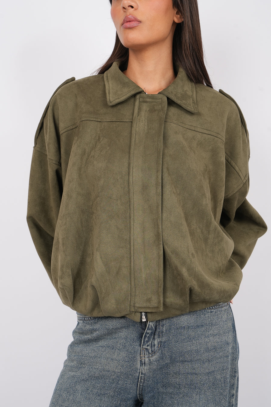 Suede bomber jacket In Olive