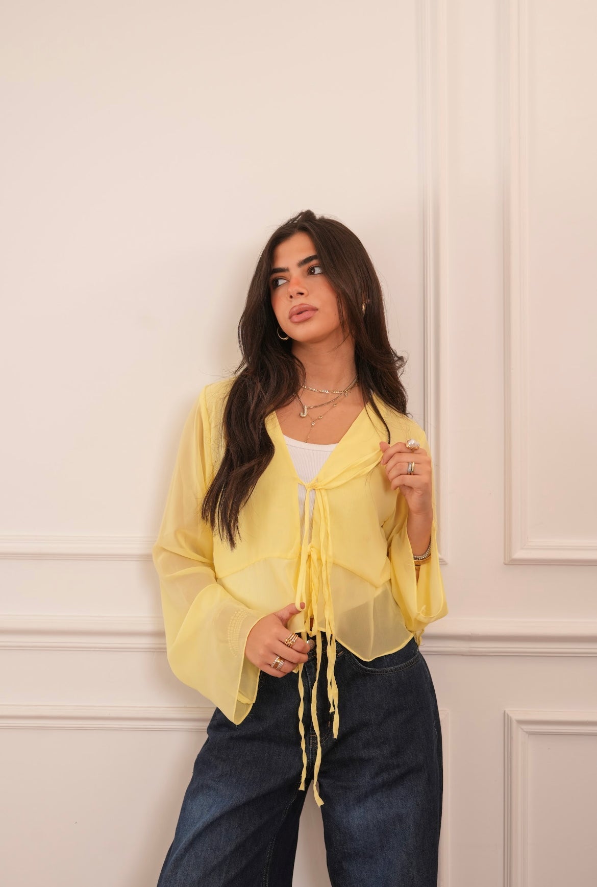 Tie Front Chiffon Blouse In Baby yellow