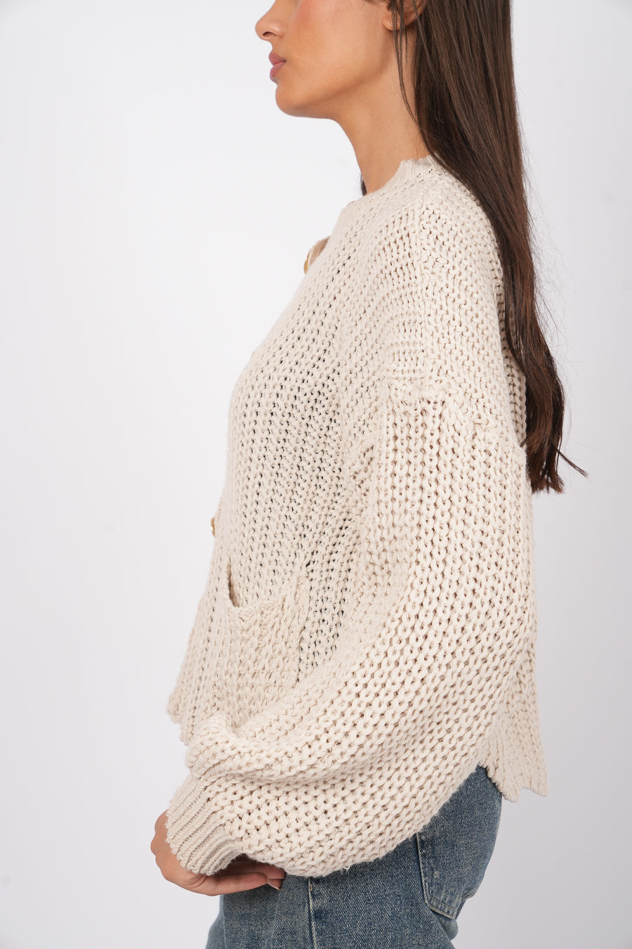 Goldie Knitted cardigan in creamy beige