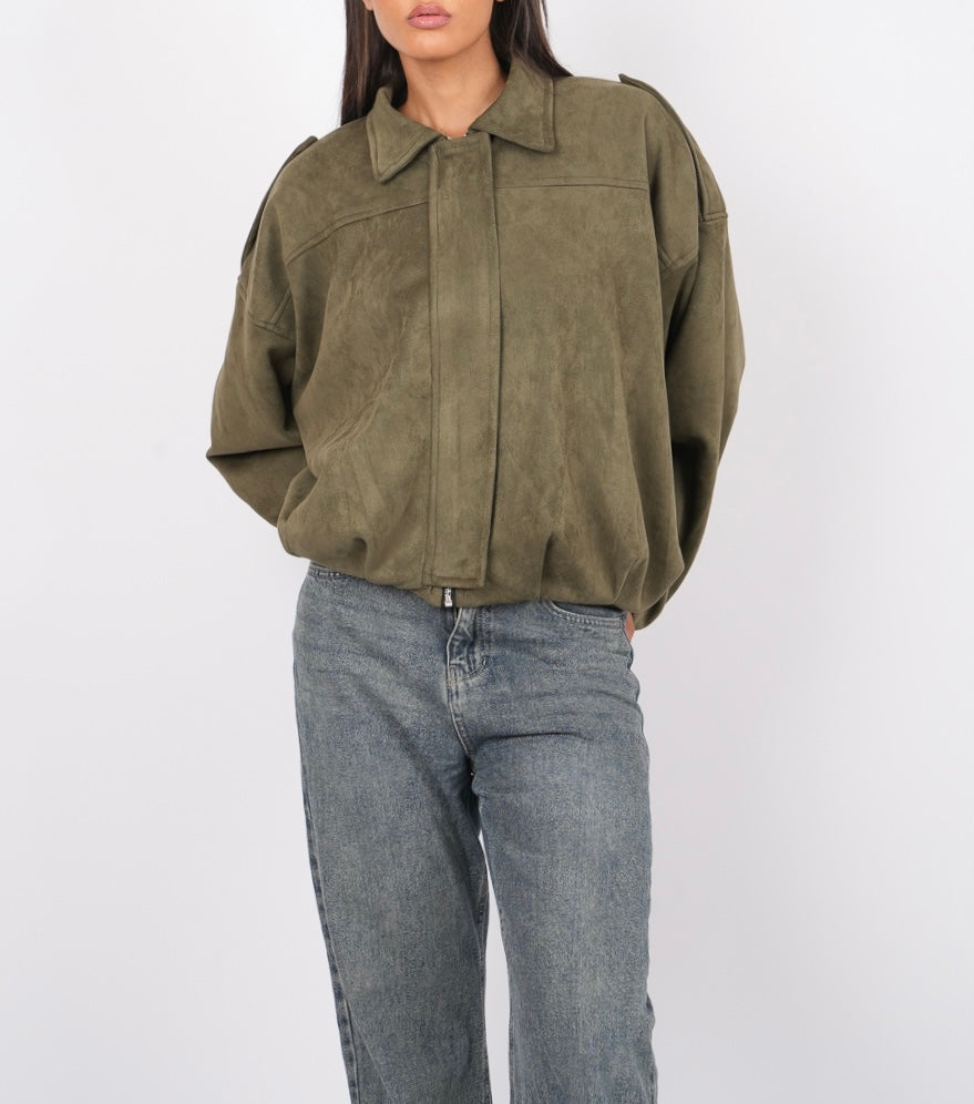 Suede bomber jacket In Olive