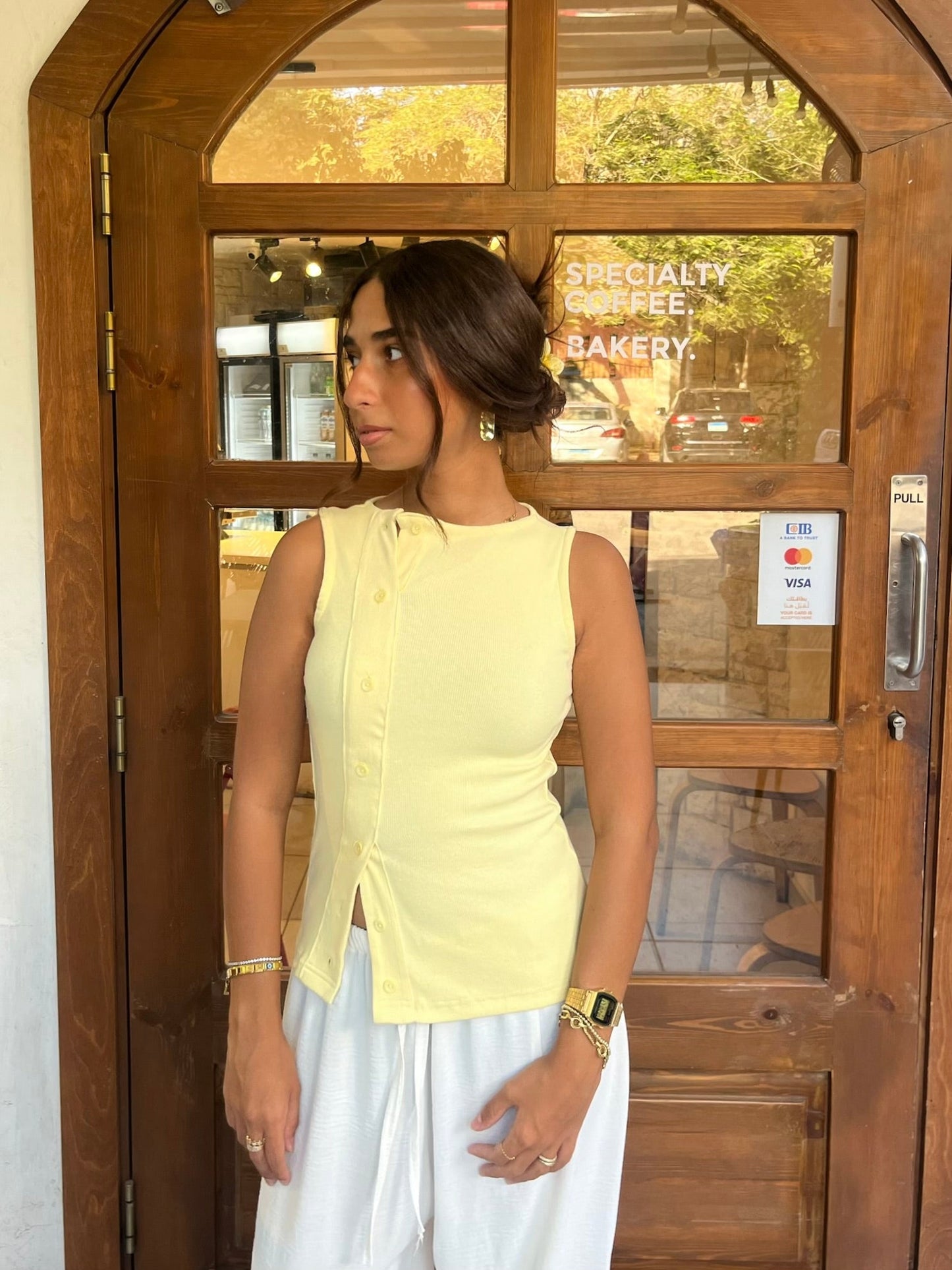 Buttoned Top In Buttery Yellow