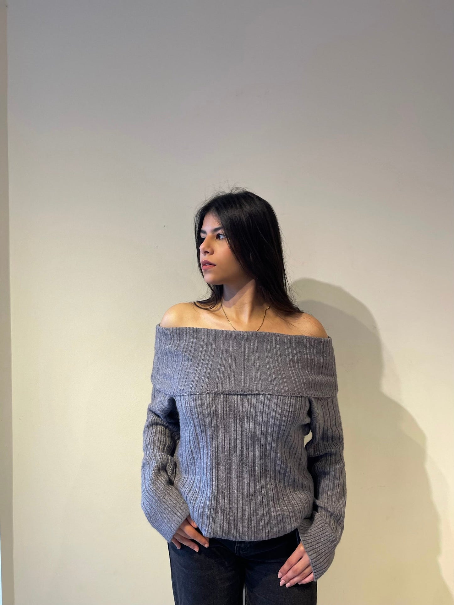 Off-shoulder In Grey