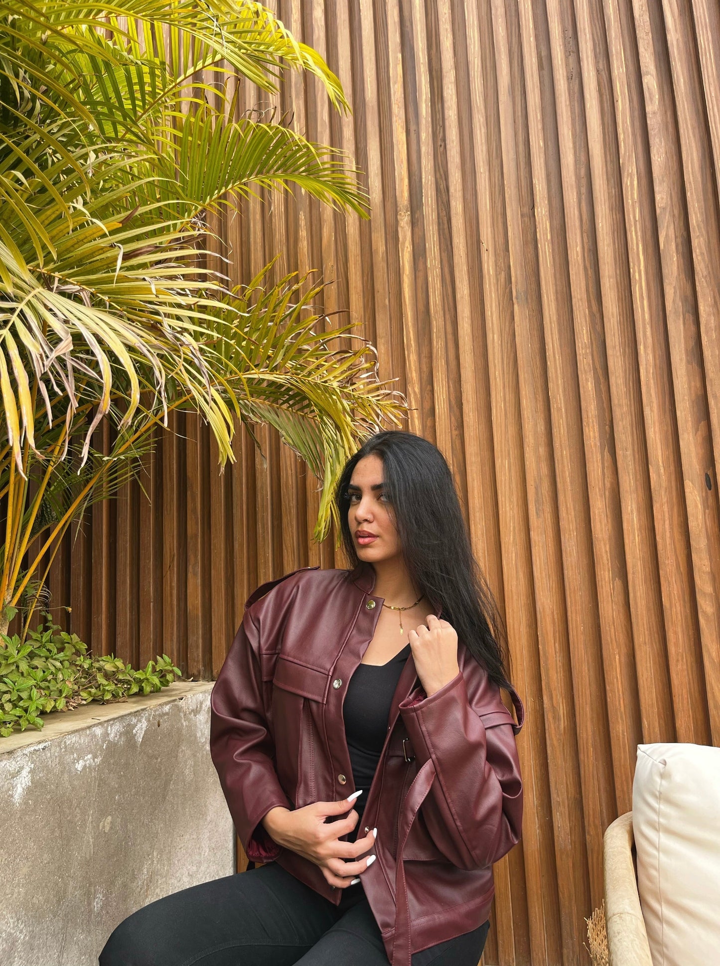 Leather jacket in burgundy