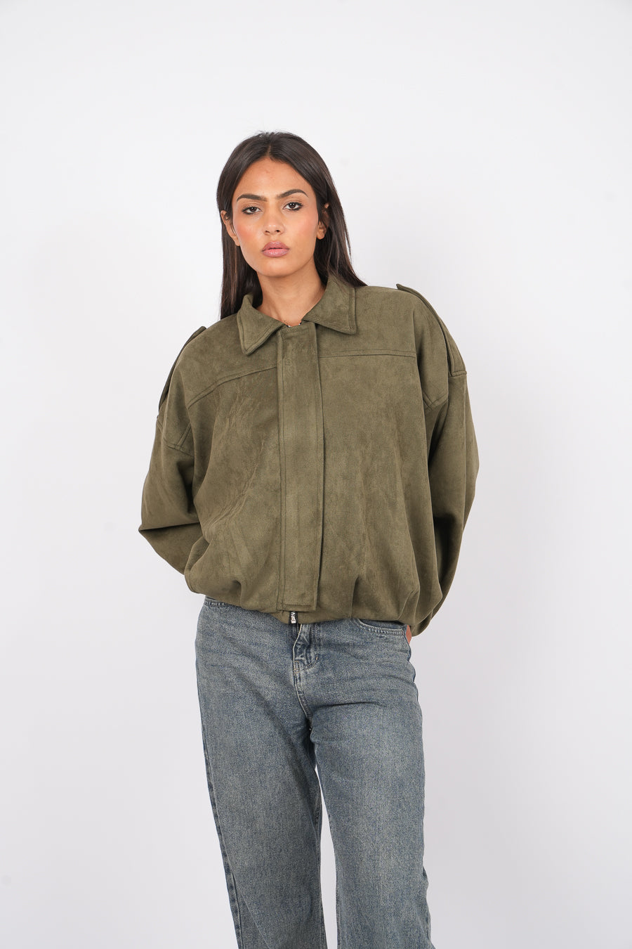 Suede bomber jacket In Olive