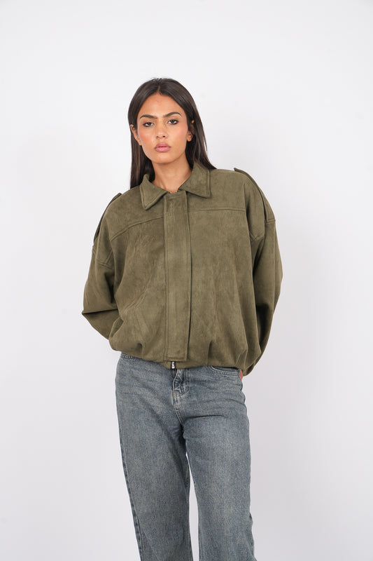 Suede bomber jacket In Olive