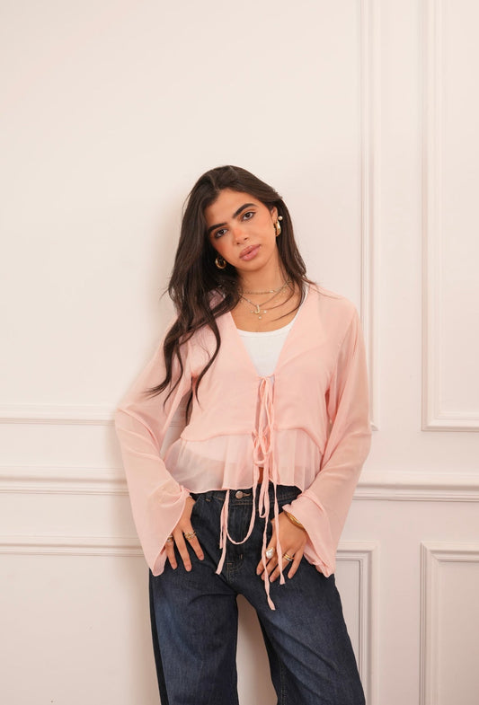 Tie Front Chiffon Blouse In Baby pink