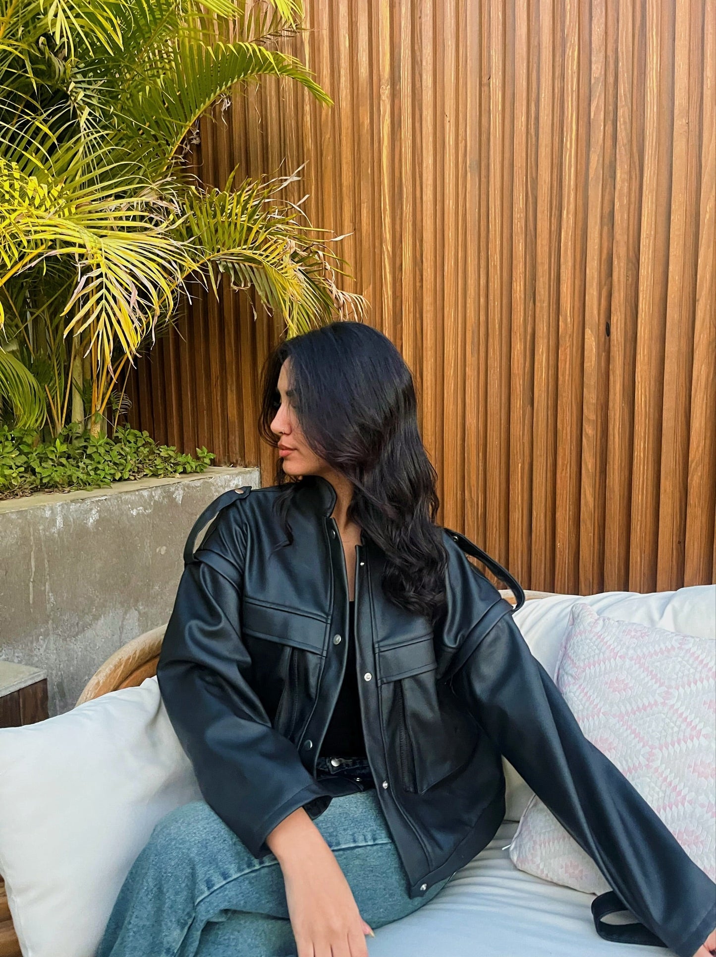 Leather Buttoned Jacket In Black