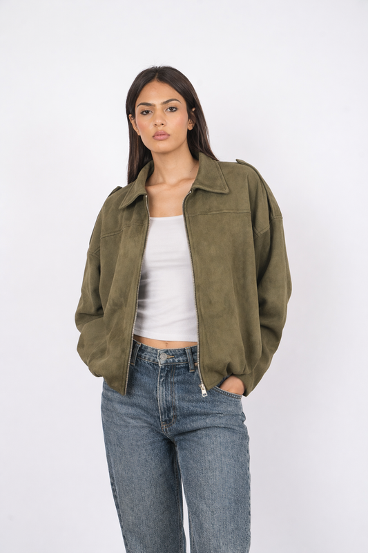 Suede bomber jacket In Olive