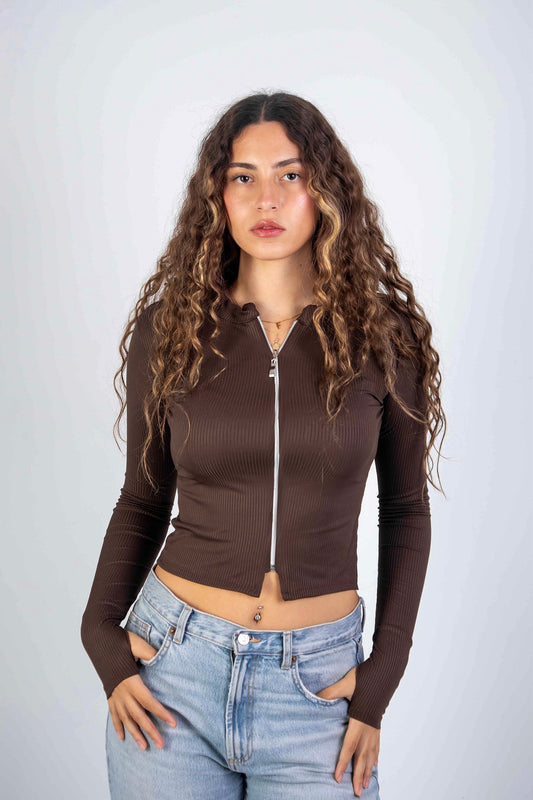 ZIPUP Top In Brown