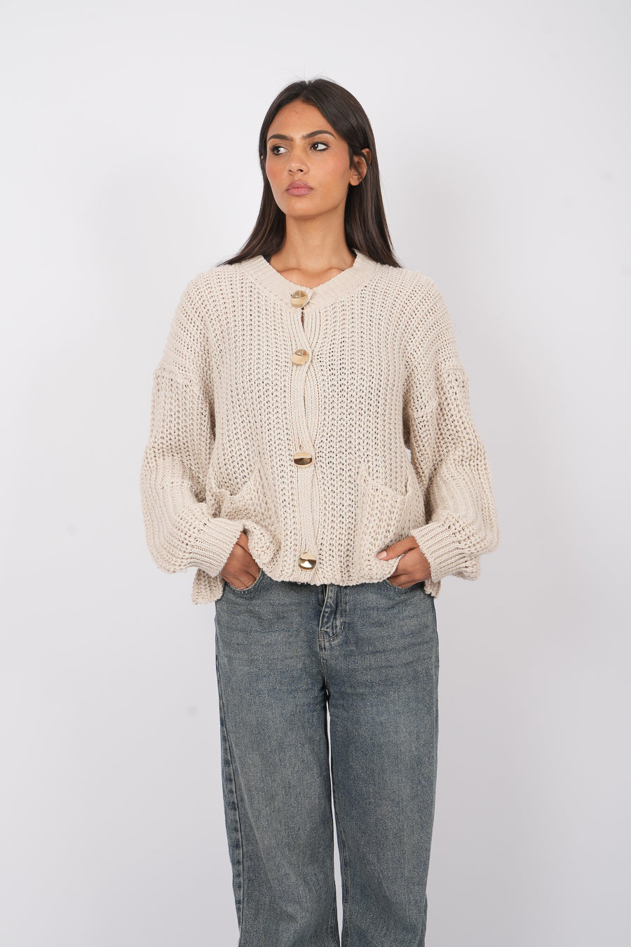 Goldie Knitted cardigan in creamy beige