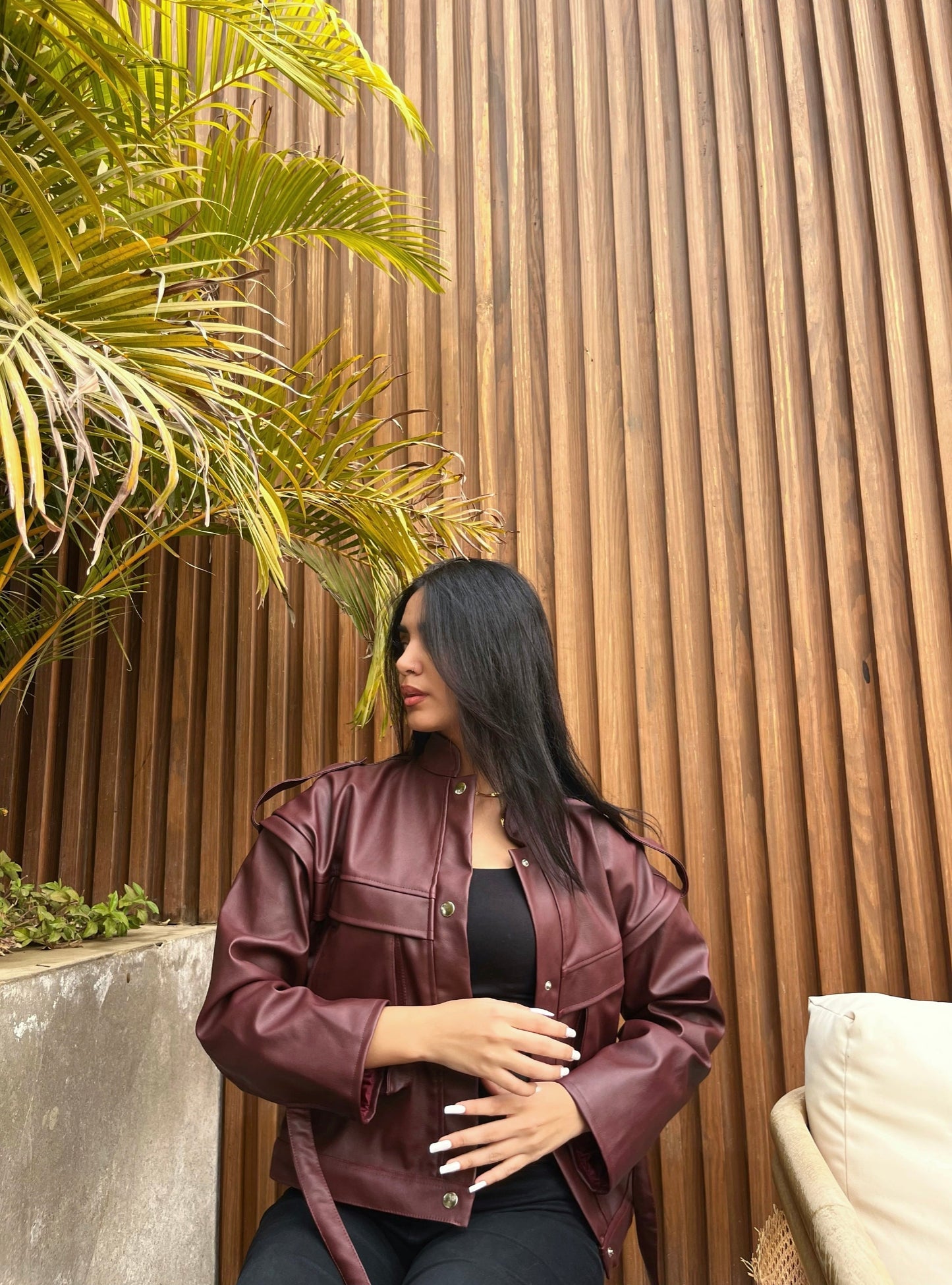 Leather jacket in burgundy