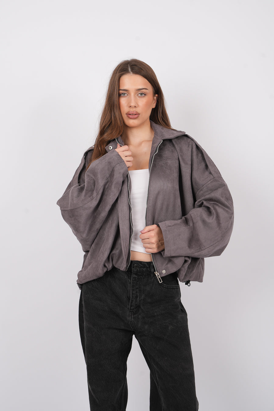 Suede bomber jacket In Grey
