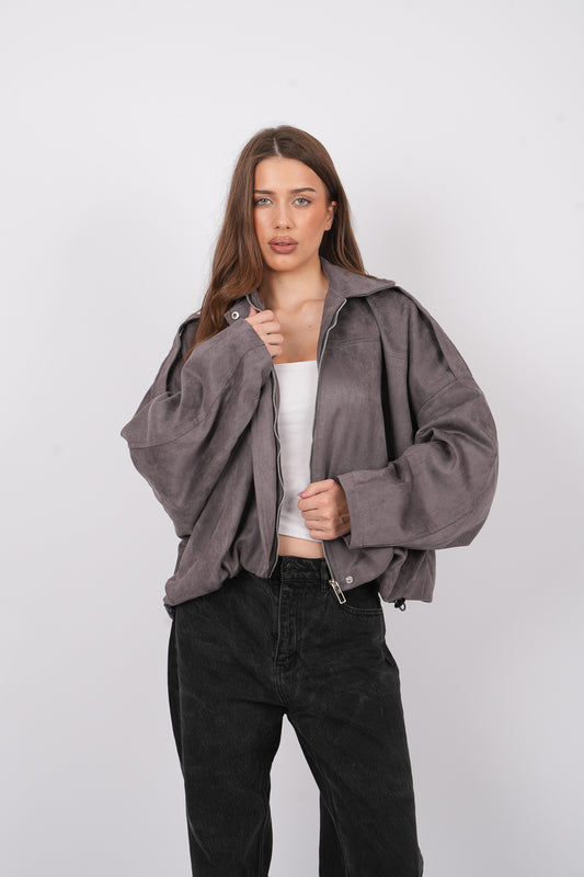 Suede bomber jacket In Grey