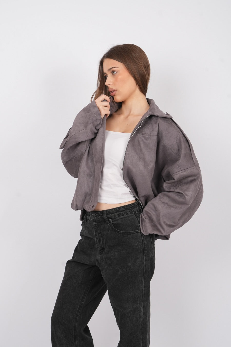 Suede bomber jacket In Grey