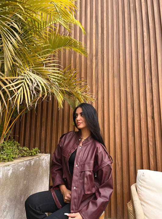 Leather jacket in burgundy