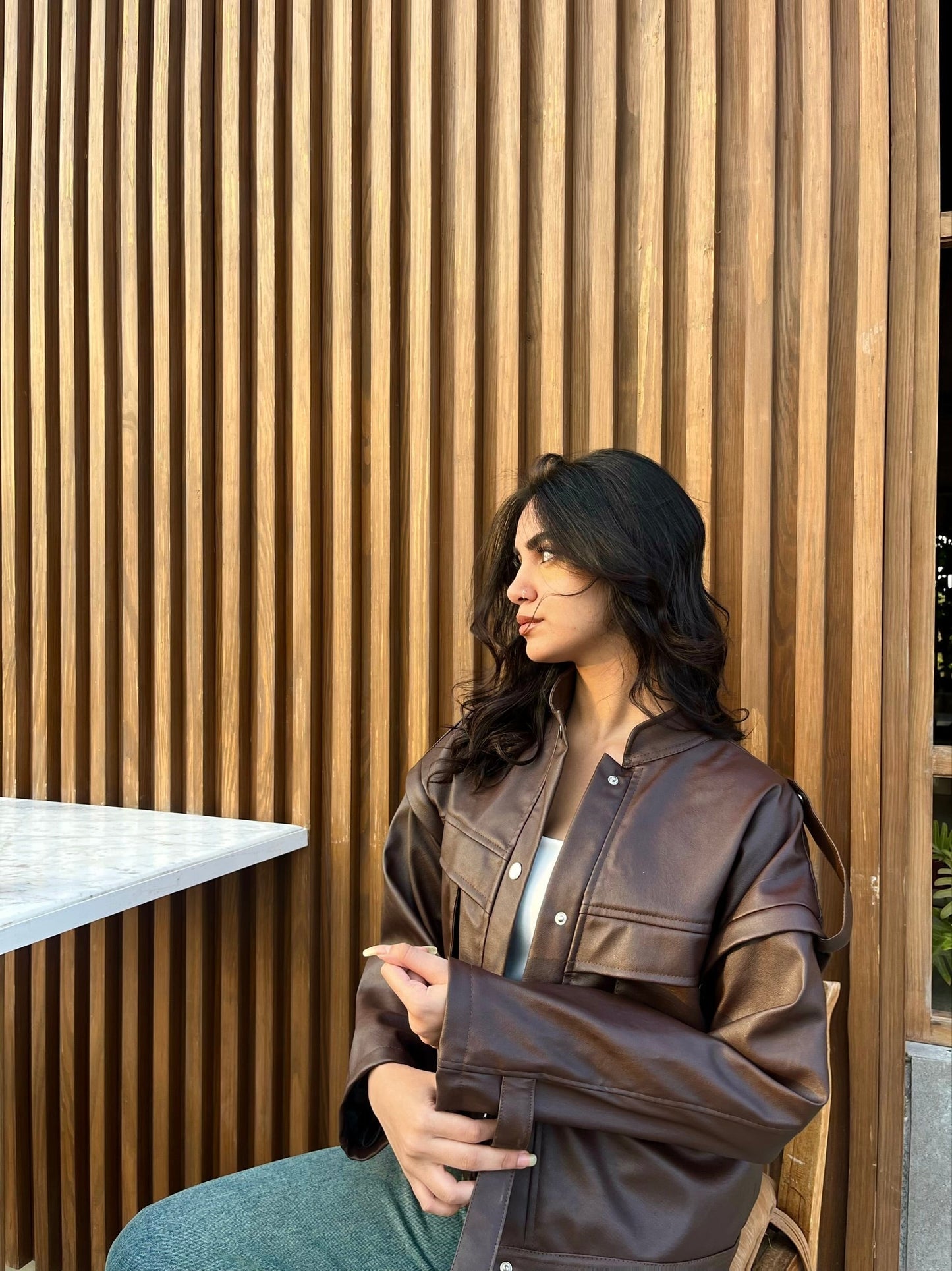 Leather Buttoned Jacket In Brown